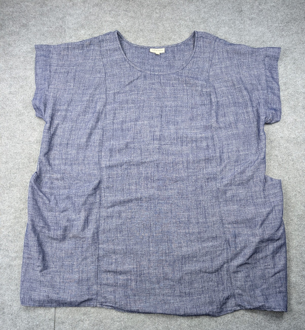 52Seven Linen Shift Dress Womens 2X Denim Blue Relaxed Coastal Lagenlook